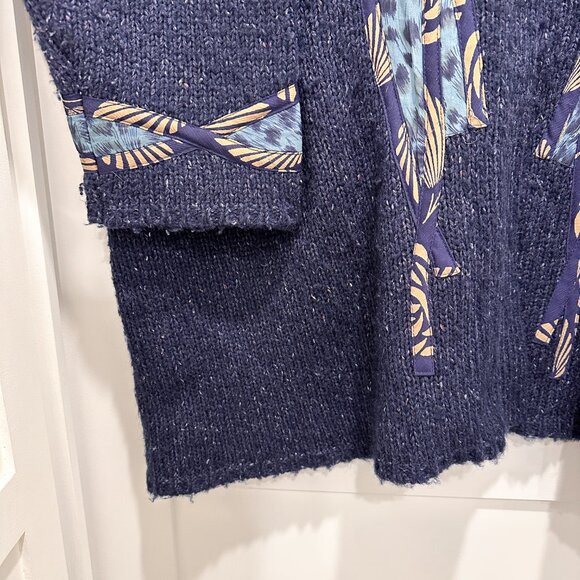 Vtg Koos Of Course Silk Cardigan 2XL Oversized Blue Wearable Art to Wear Jacket - Picture 4 of 12